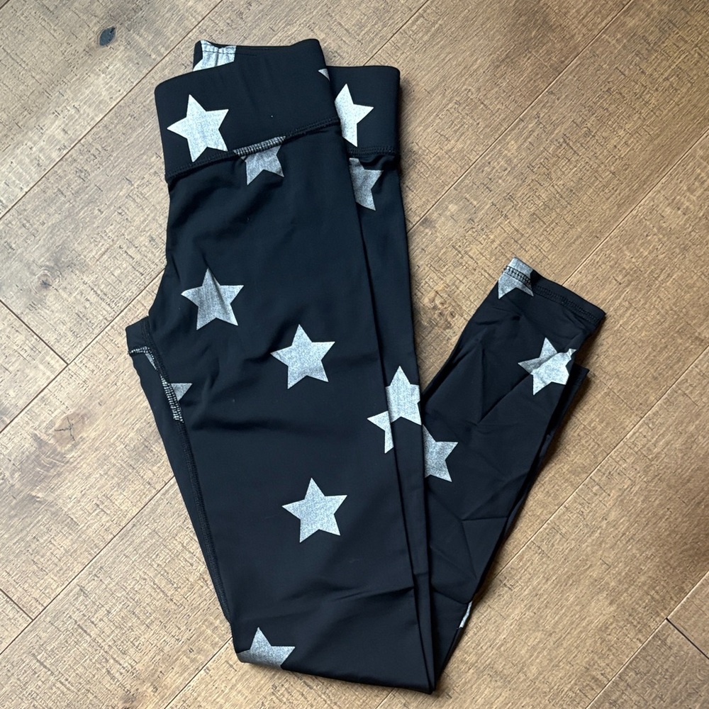 Terez Black Leggings with Silver Star Pattern